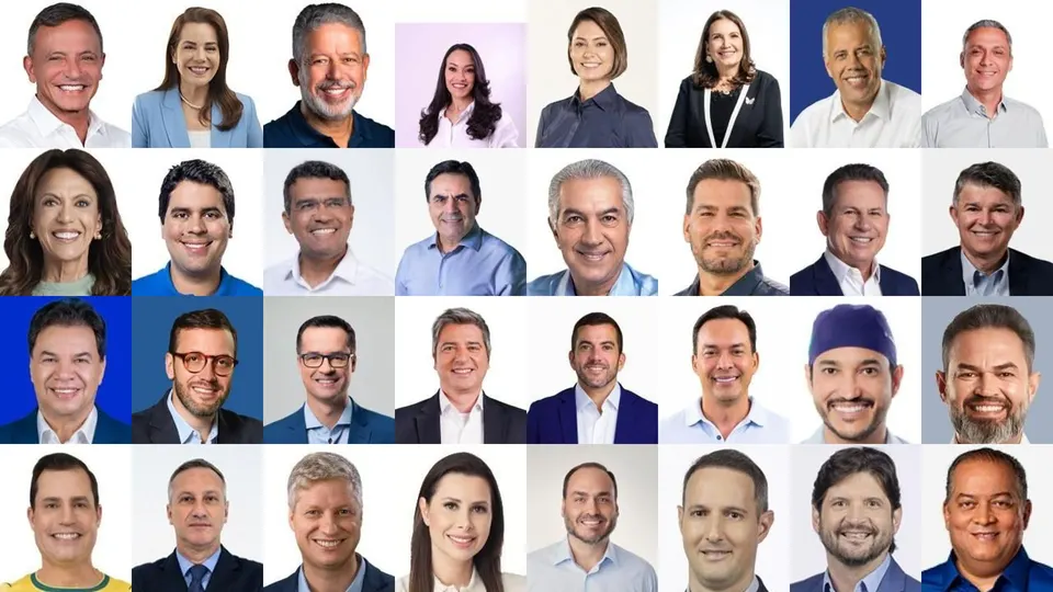 Mosaico com os rostos dos senadores de direita eleitos em 2026